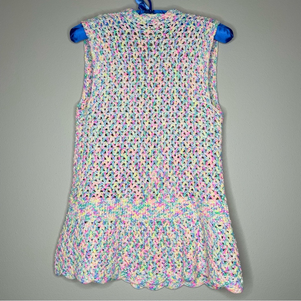Hand Crafted Vintage 70s Pastel Crochet Vest - Picture 3 of 4